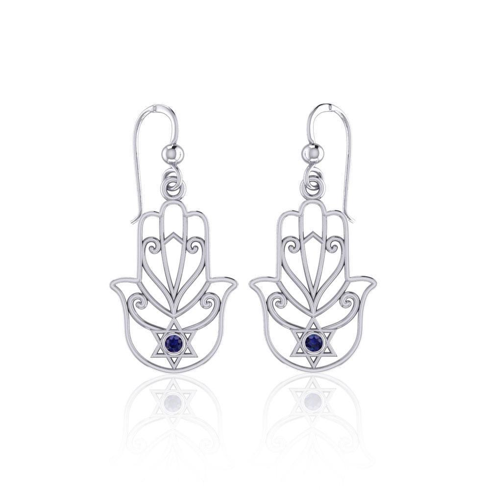 Hamsa Star of David Sterling Silver Earrings with Gemstone TER1700 Earrings