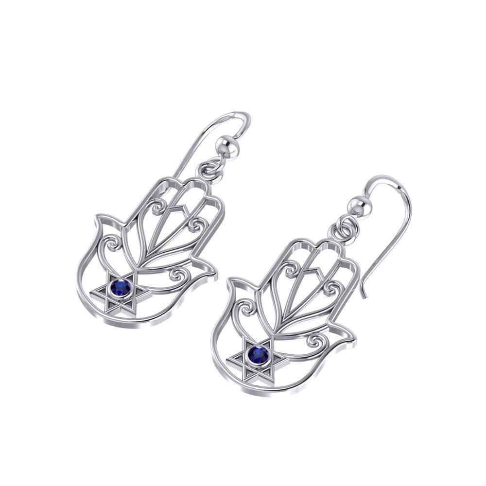 Hamsa Star of David Sterling Silver Earrings with Gemstone TER1700 Earrings