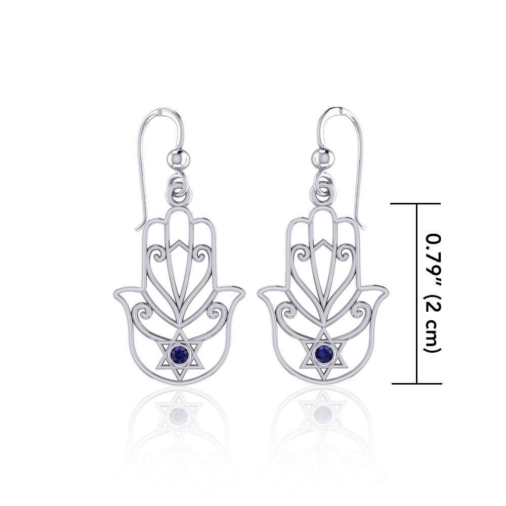 Hamsa Star of David Sterling Silver Earrings with Gemstone TER1700 Earrings