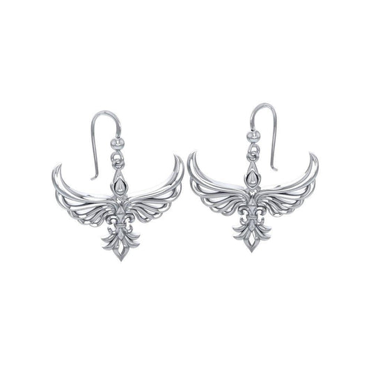 Phoenix with Fleur De Lis Sterling Silver Earrings TER1703 Earrings