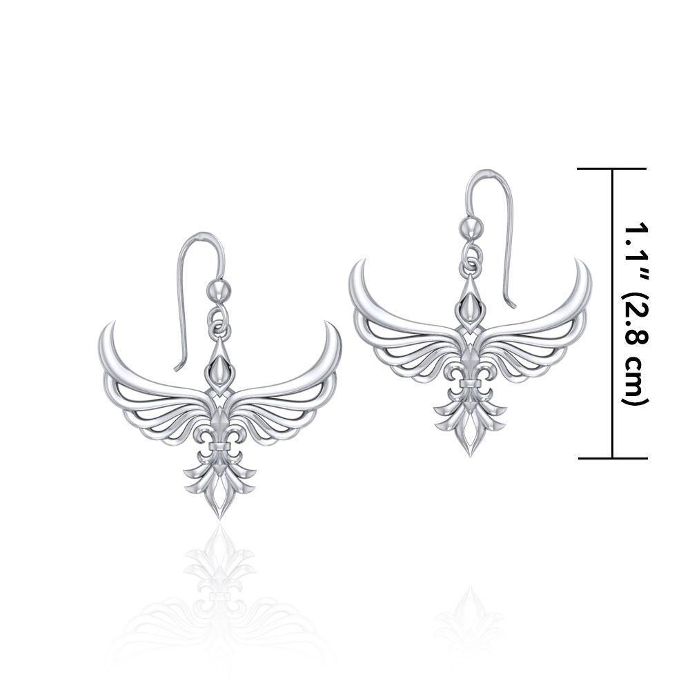 Phoenix with Fleur De Lis Sterling Silver Earrings TER1703 Earrings