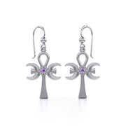 A breath of life ~ Sterling Silver Triple Goddess Ankh Hook Earrings with Gemstone TER1708 Earrings