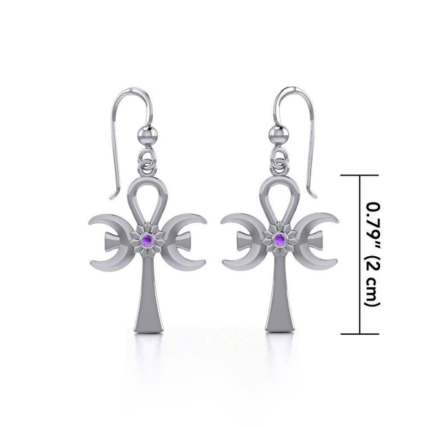 A breath of life ~ Sterling Silver Triple Goddess Ankh Hook Earrings with Gemstone TER1708 Earrings