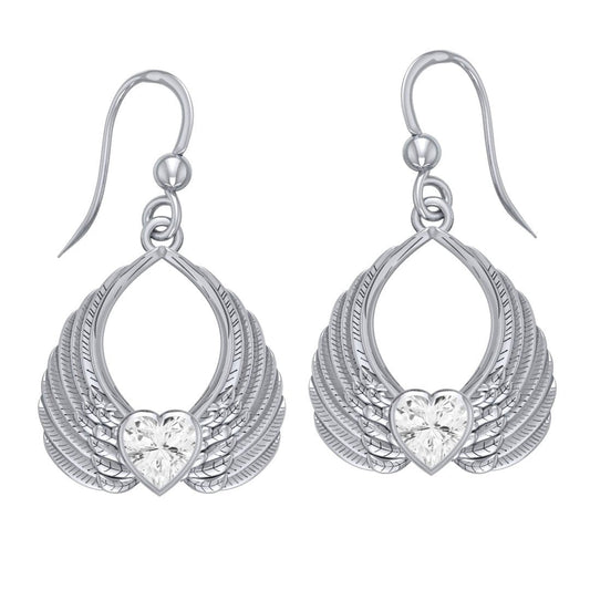 Gemstone Heart Angel Wings Silver Earrings TER1723 Earrings
