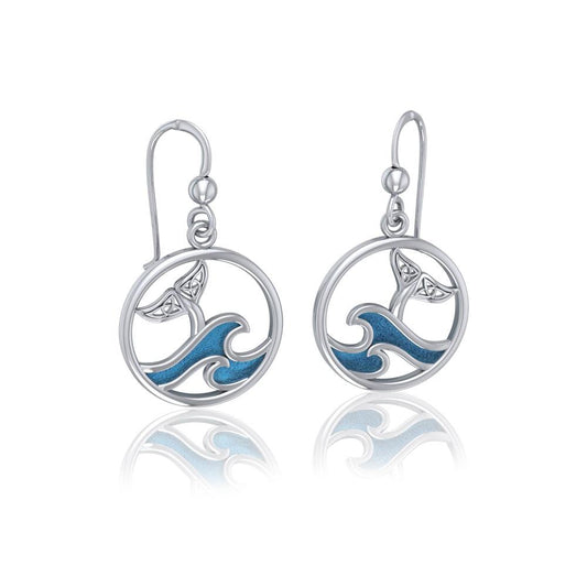 Sterling Silver Round Celtic Whale Tail Earrings with Enamel  Wave TER1727 Earrings