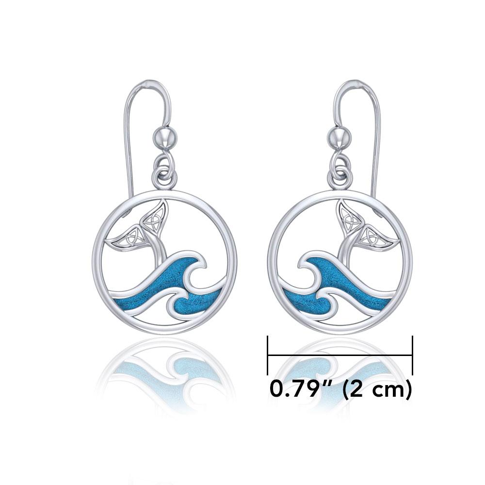 Sterling Silver Round Celtic Whale Tail Earrings with Enamel  Wave TER1727 Earrings