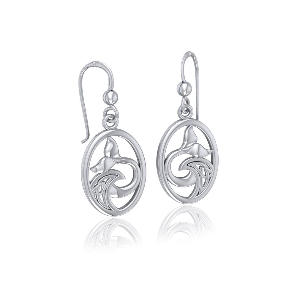 Sterling Silver Oval Whale Tail Earrings with Celtic Wave TER1728 Earrings