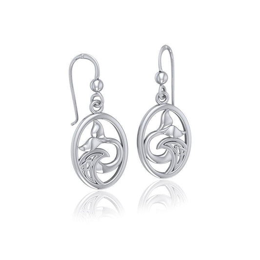 Sterling Silver Oval Whale Tail Earrings with Celtic Wave TER1728 Earrings