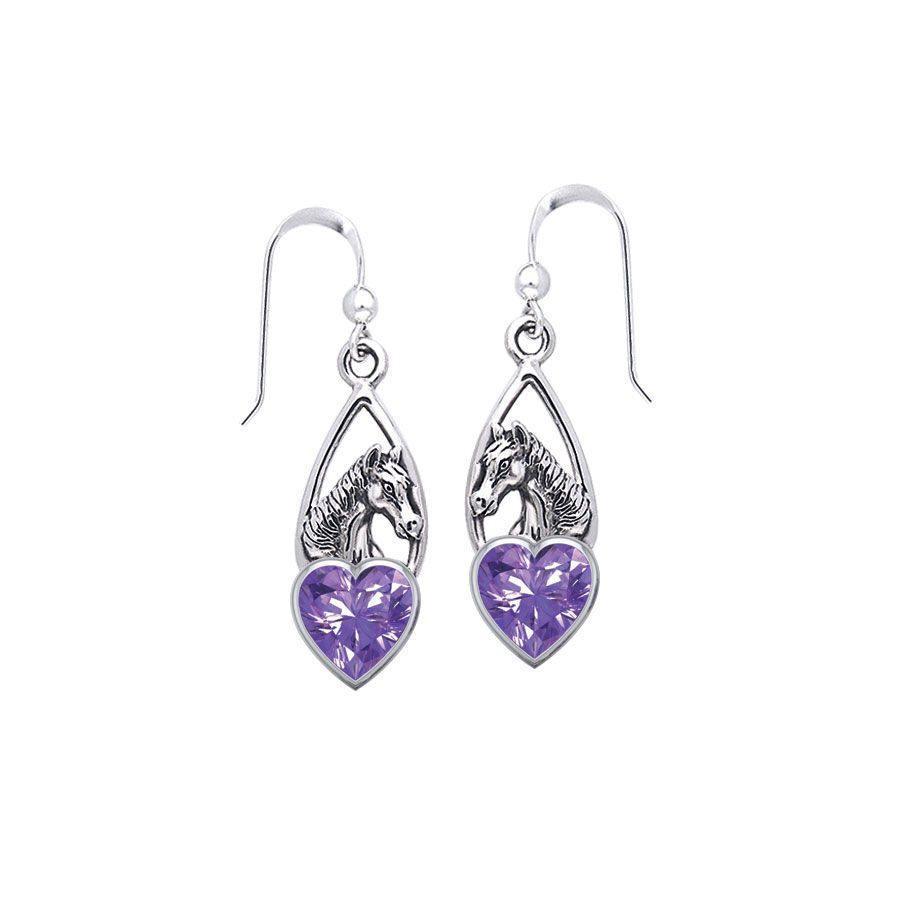 Horse Over Heart Gemstone Silver Earrings TER1791 Earrings
