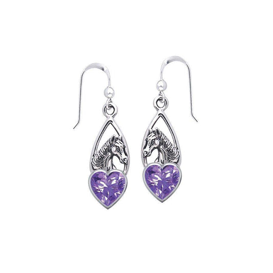 Horse Over Heart Gemstone Silver Earrings TER1791 Earrings