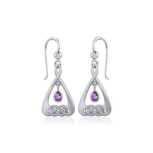 Celtic Knot Silver Earrings  with Dangling Gemstone TER1794 Earrings