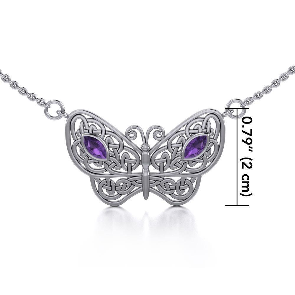 Spread Your Wings Like a Butterfly Small Silver Necklace with Gemstone TN052 Necklace