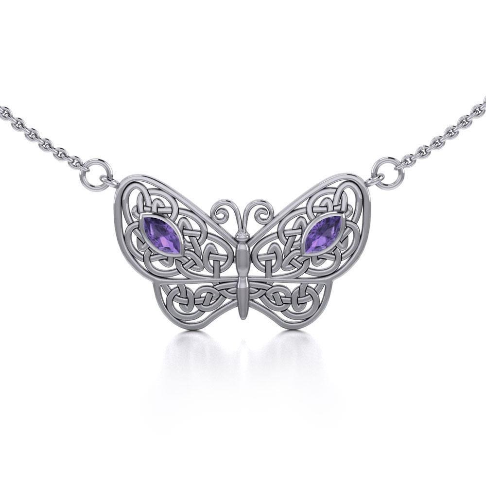 Spread Your Wings Like a Butterfly Medium Silver Necklace with Gemstone TN056 Necklace