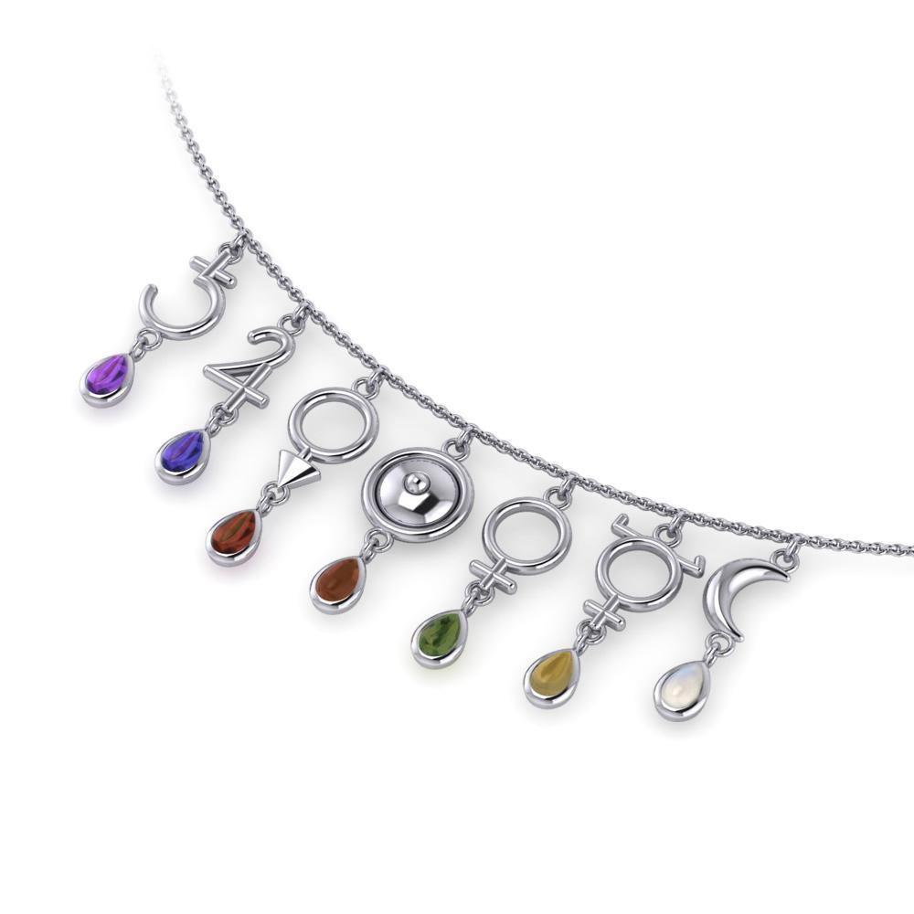 In the realm of pure expression ~ Sterling Silver Planetary Symbols Necklace Jewelry with Gemstones TNC013 Necklace
