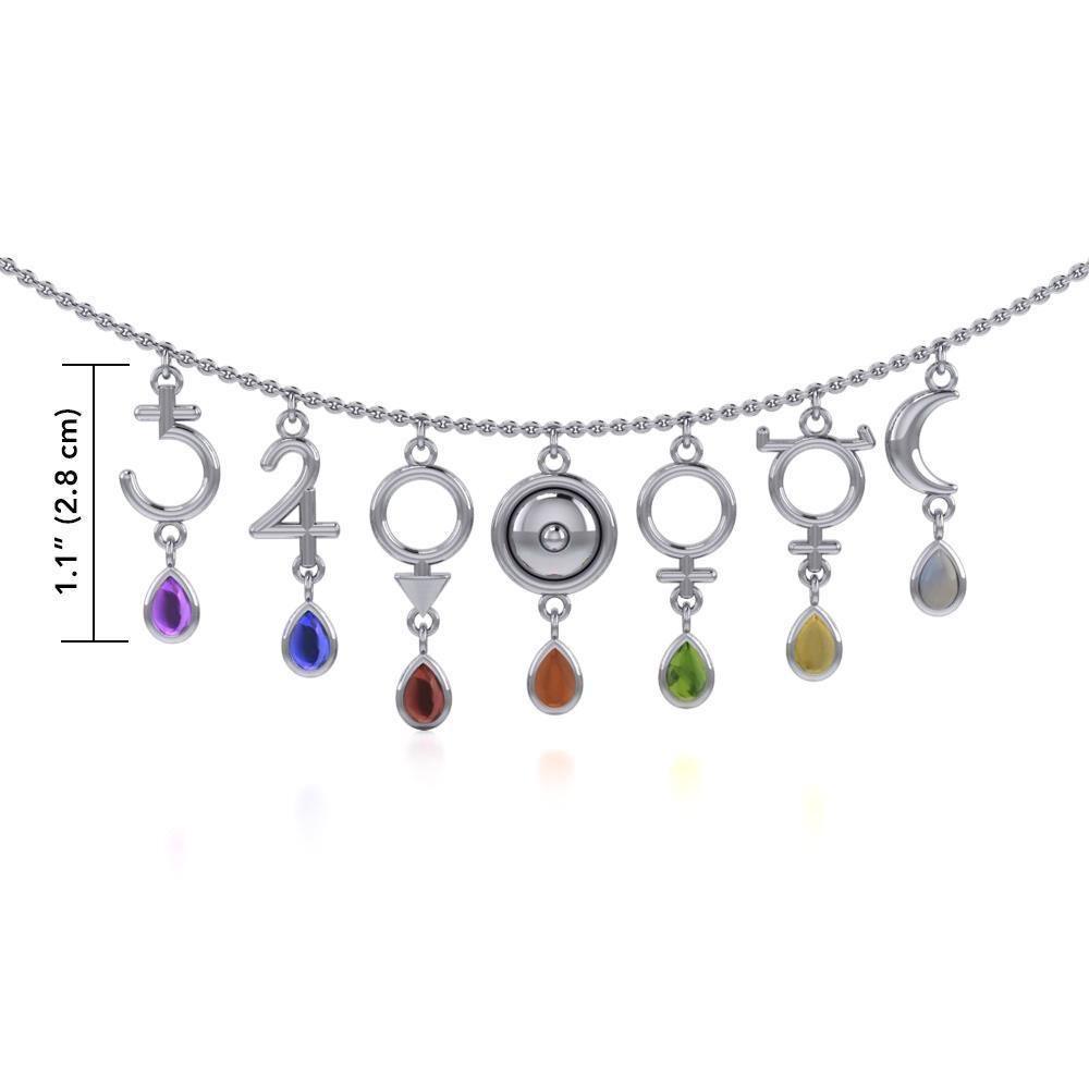 In the realm of pure expression ~ Sterling Silver Planetary Symbols Necklace Jewelry with Gemstones TNC013 Necklace