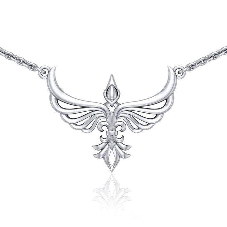 Phoenix with Fleur De Lis Sterling Silver Necklace TNC449 Necklace