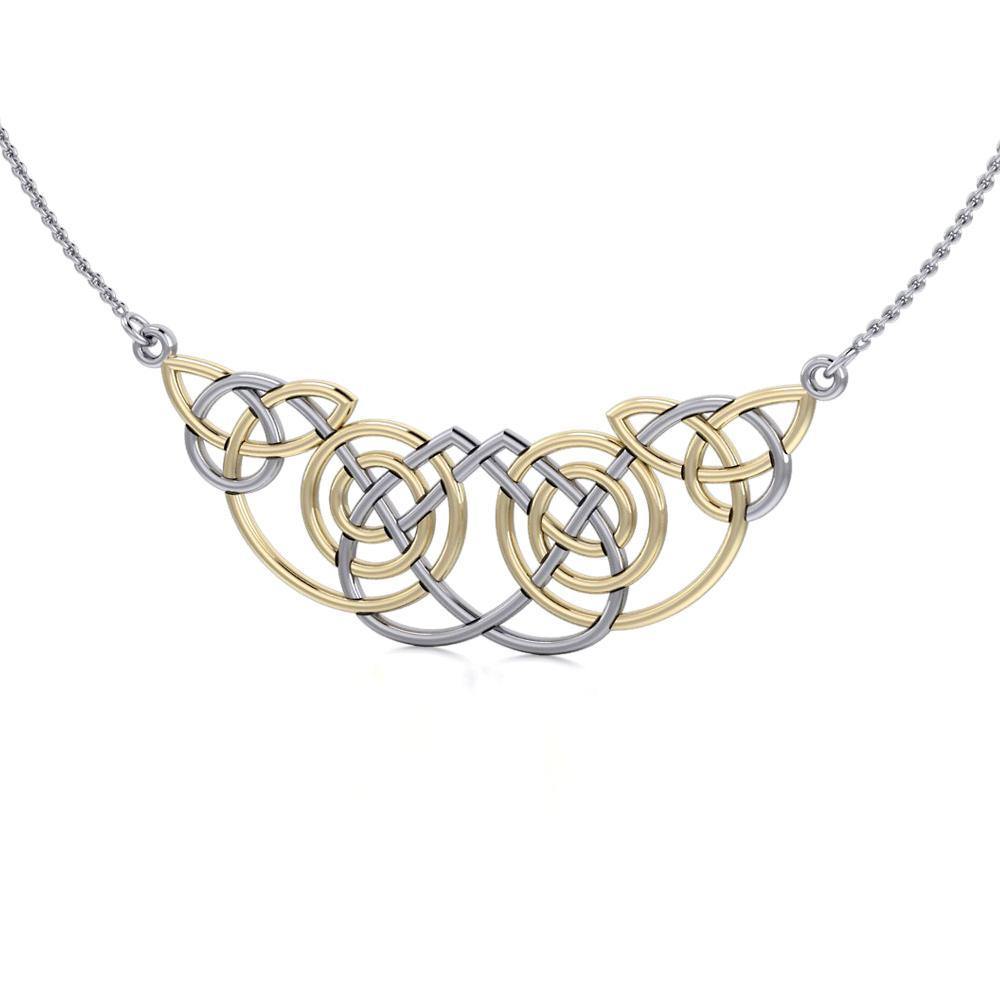 Celtic Knot Spiral Gold Accent Silver Necklace TNV002