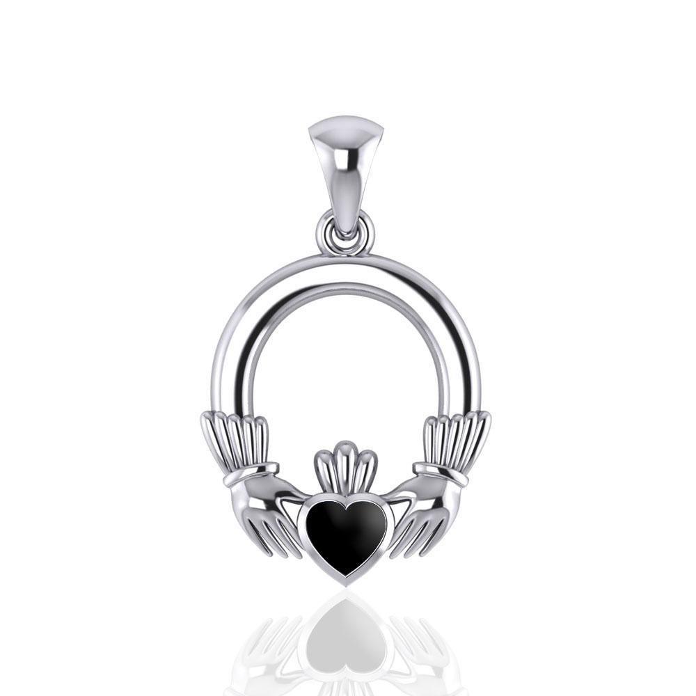 Am eduring symbol to last ~ Celtic Knotwork Irish Claddagh Sterling Silver Pendant Jewelry with a Gemstone Inlay TP101 Pendant