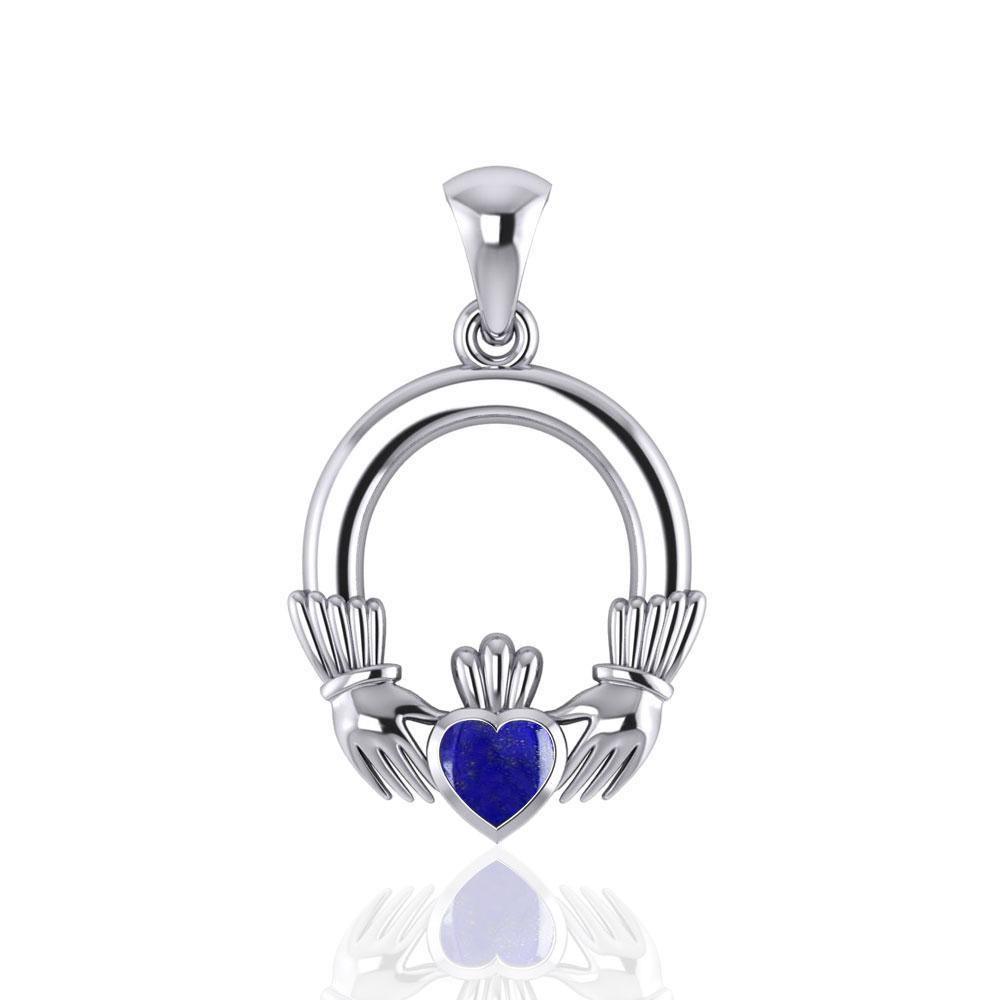 Am eduring symbol to last ~ Celtic Knotwork Irish Claddagh Sterling Silver Pendant Jewelry with a Gemstone Inlay TP101 Pendant