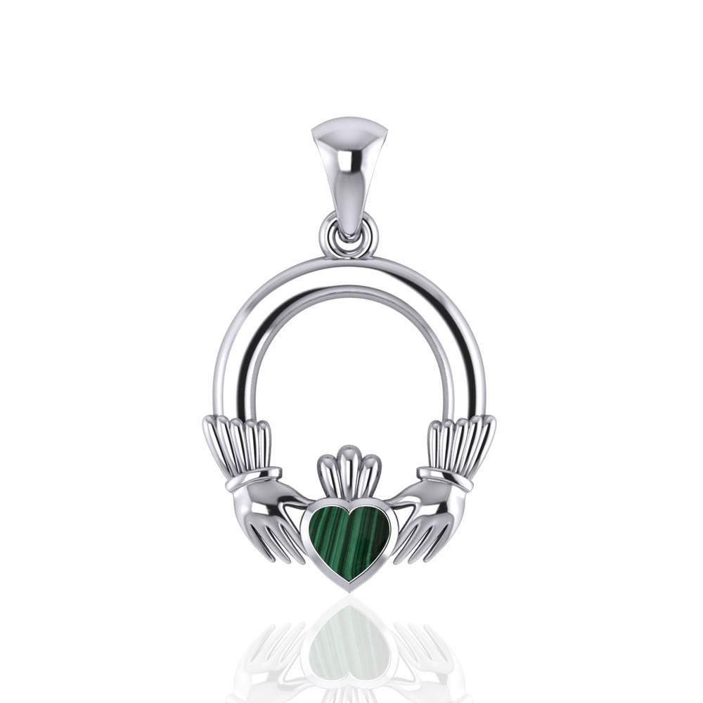 Am eduring symbol to last ~ Celtic Knotwork Irish Claddagh Sterling Silver Pendant Jewelry with a Gemstone Inlay TP101 Pendant
