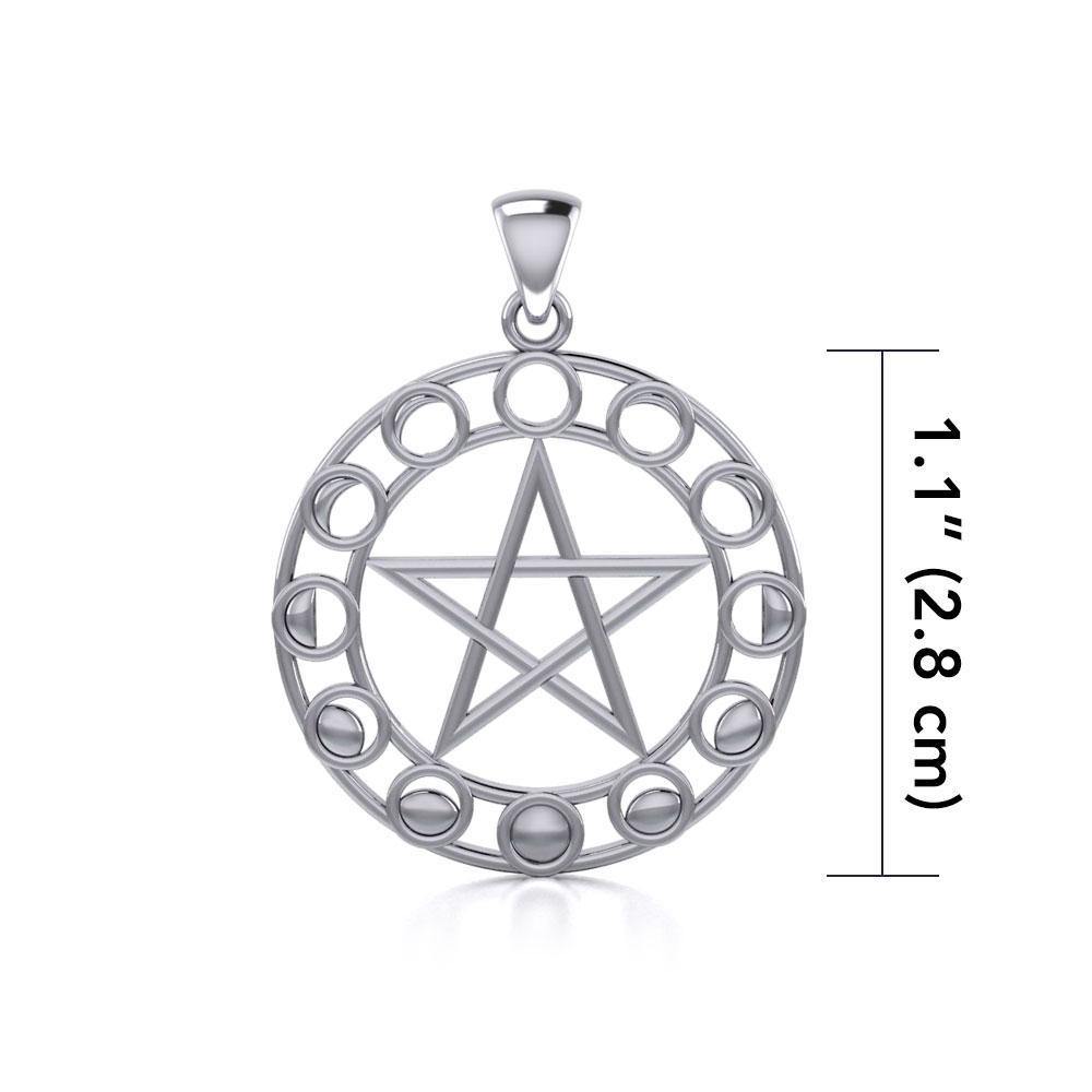 Phases of the Moon Silver Pentacle TP1038 Pendant