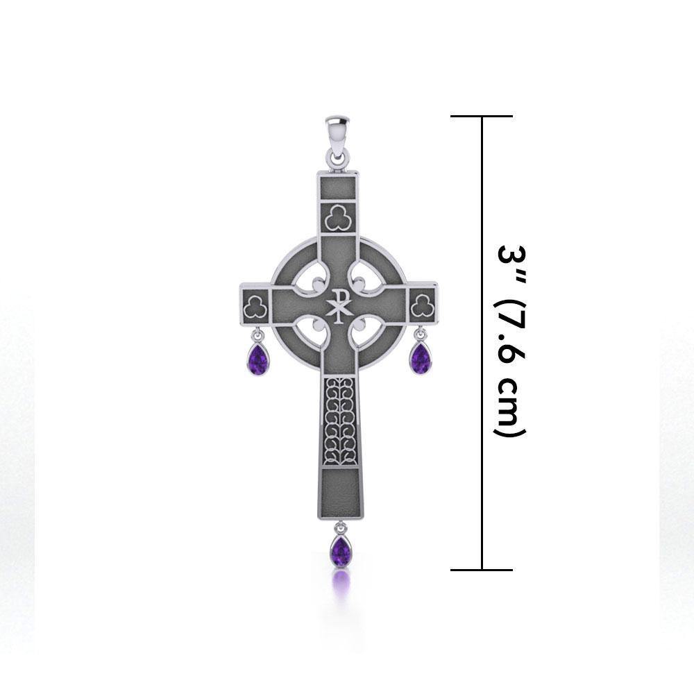 Medieval Celtic Cross Silver Pendant with Gemstones TP3257 Pendant