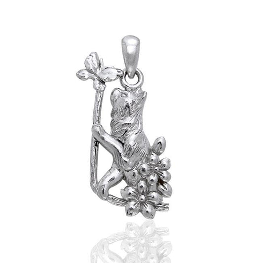 Kitty Cat with Butterfly Silver Pendant TP899 Pendant