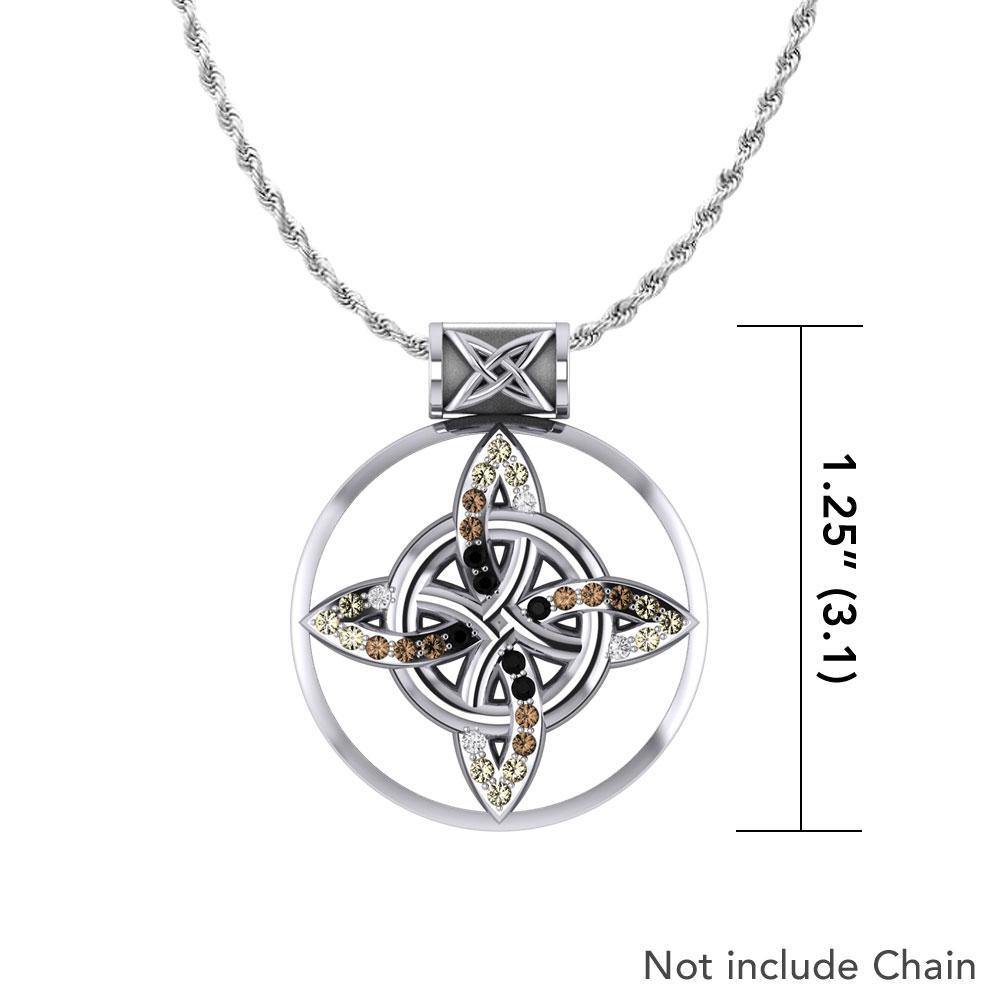Quaternary seasons in life ~ Celtic Four-Point Sterling Silver Jewelry Pendant with Gemstone TPD1811 Pendant
