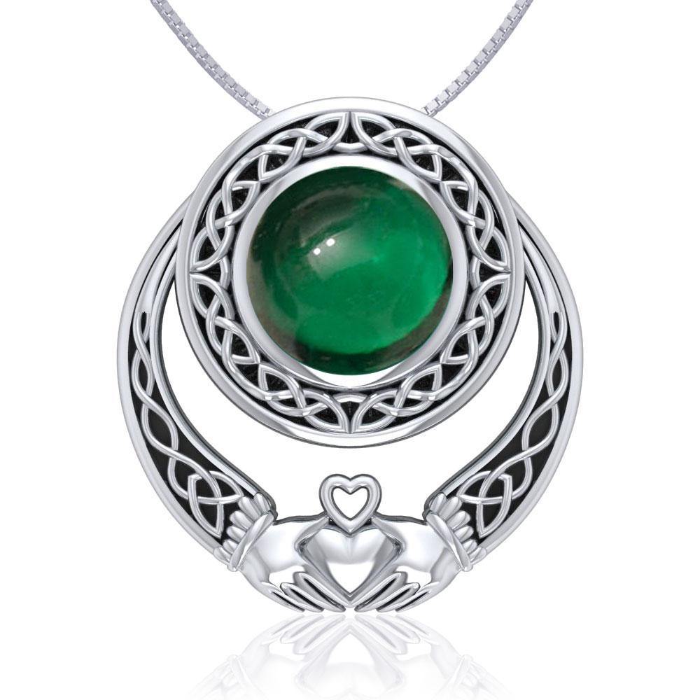 Celtic Knotwork Claddagh Silver Pendant with Gem TPD220