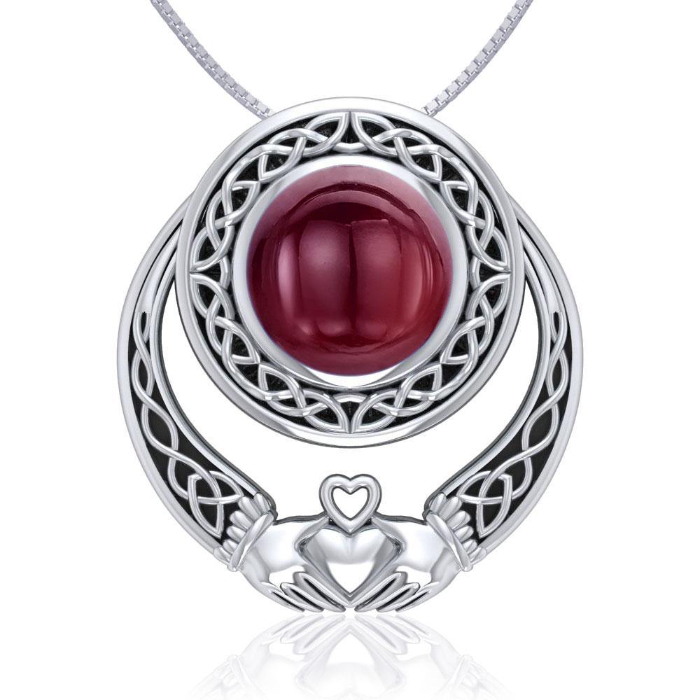 A unique love of eternity and grace ~ Celtic Knotwork Claddagh Sterling Silver Pendant Jewelry with Gemstone TPD220 Pendant