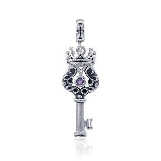 Crown Key Sterling Silver Pendant with Gemstone TPD3285 Pendant