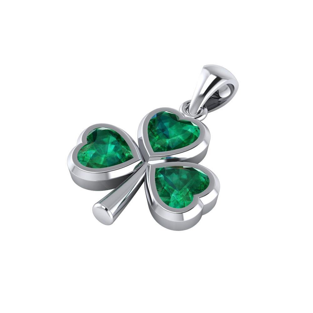 The unsurpassed fascination in a Shamrock ~ Sterling Silver Jewelry Small Pendant with Gemstones TPD3563 Pendant