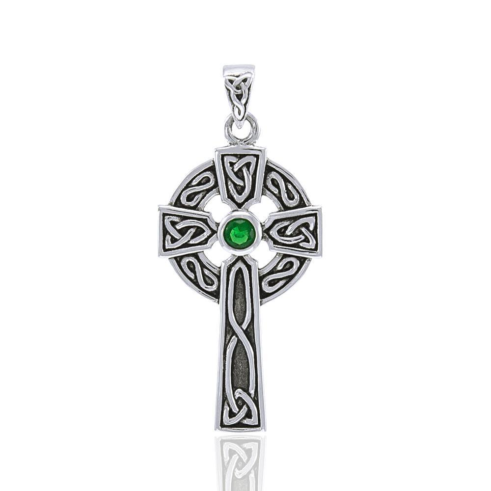 Celtic Cross with Gemstone Silver Pendant TPD3833 Pendant