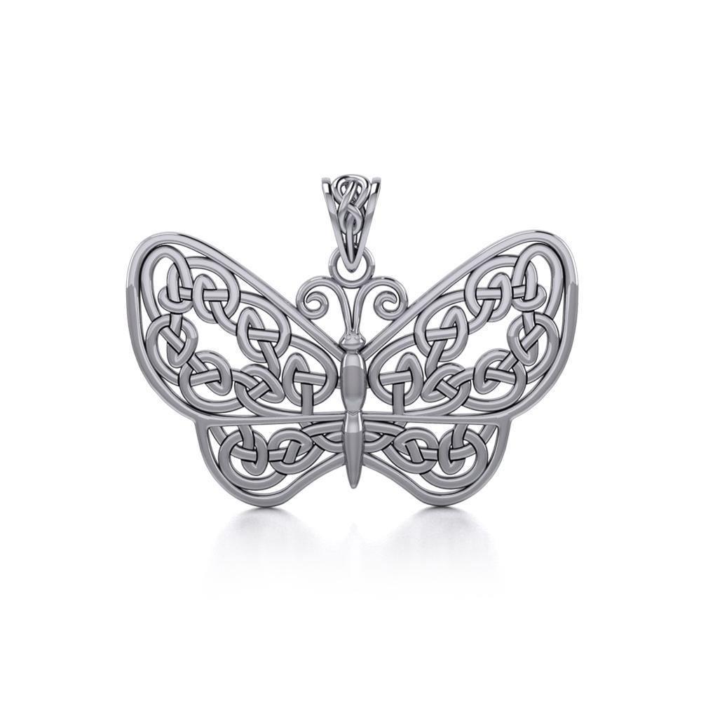 Your wings are ready to fly! ~ Sterling Silver Jewelry Celtic Knotwork Butterfly Pendant TPD4119 Pendant