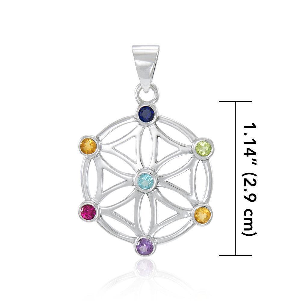 Flower Of Life Silver Pendant with Chakra Gemstone TPD437 Pendant