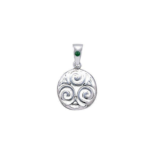 Never-ending Triskele ~ Sterling Silver Jewelry Pendant with Natural Green Agate Gemstone TPD4750 Pendant