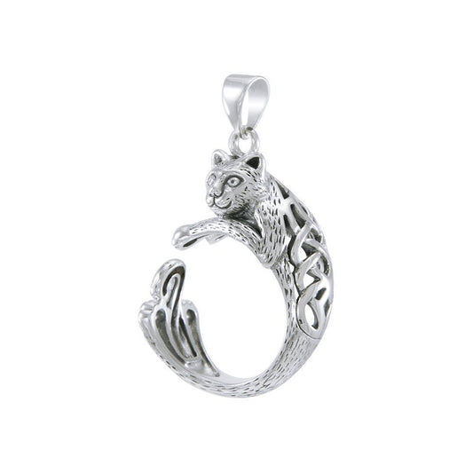 Sterling Silver Celtic Cat Pendant TPD4853 Pendant