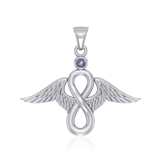 Angel Wings and Infinity Symbol with Gemstone Silver Pendant