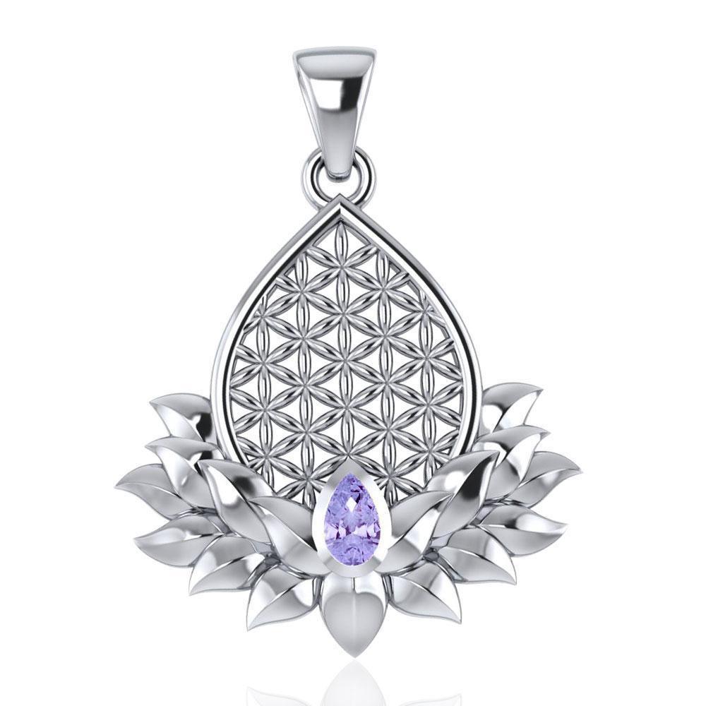 Flower of Life and Lotus with Gemstone Silver Pendant TPD4958 Pendant