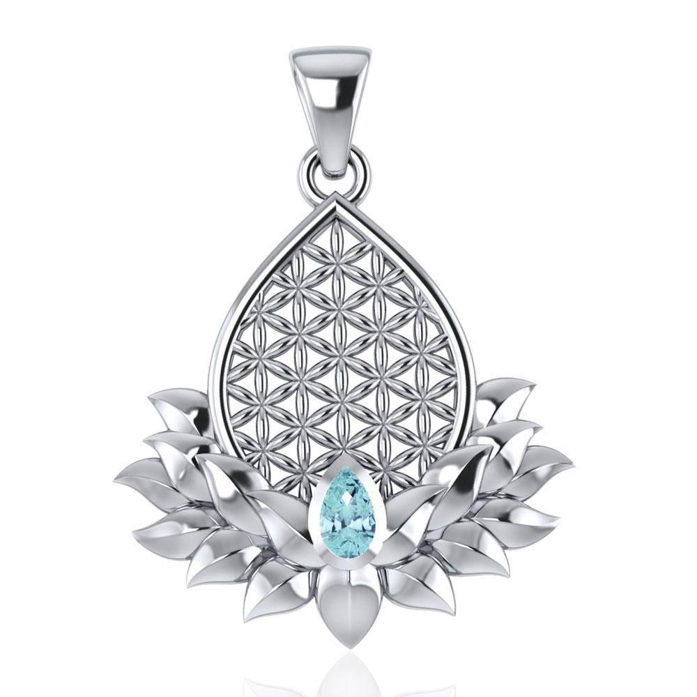 Flower of Life and Lotus with Gemstone Silver Pendant TPD4958 Pendant