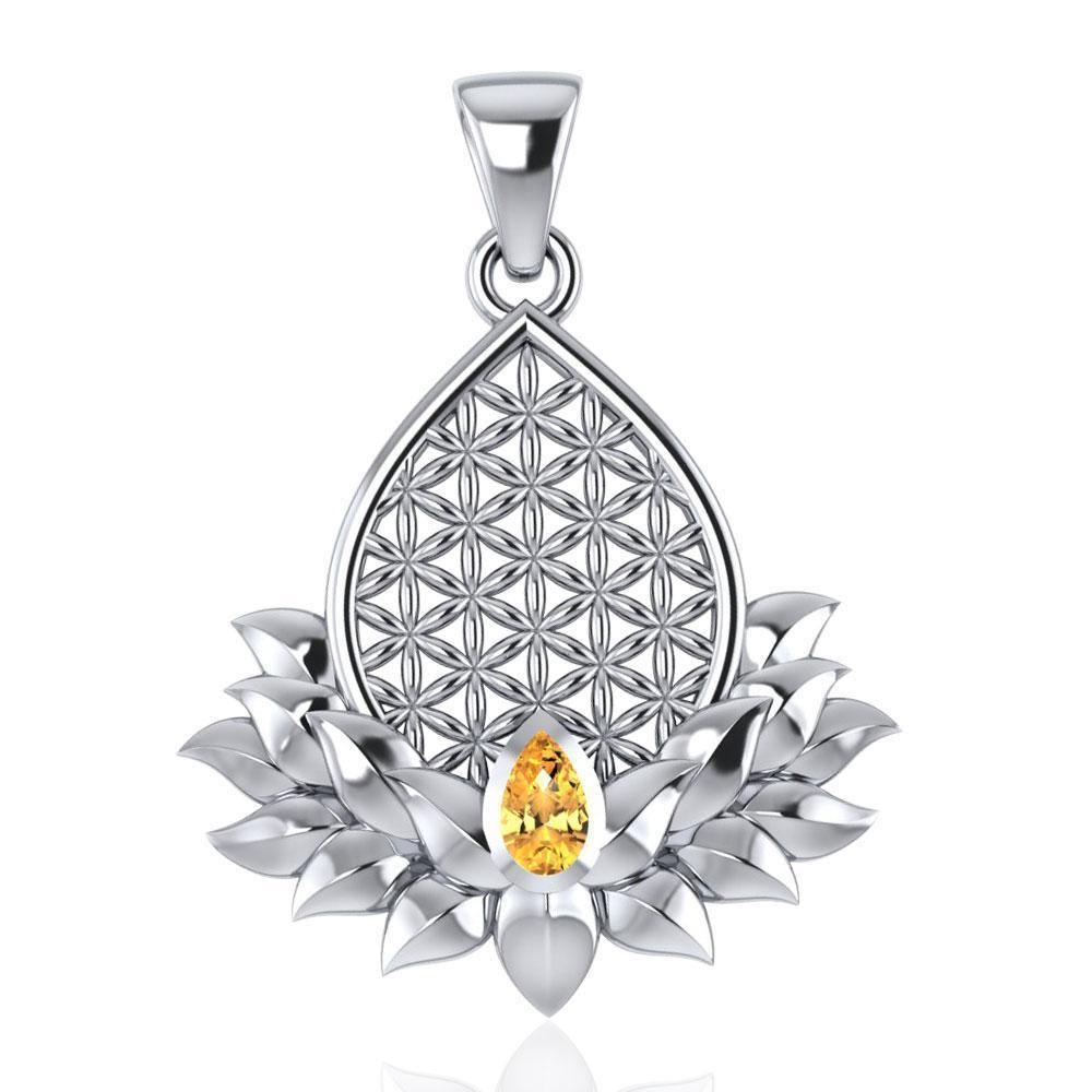 Flower of Life and Lotus with Gemstone Silver Pendant TPD4958 Pendant