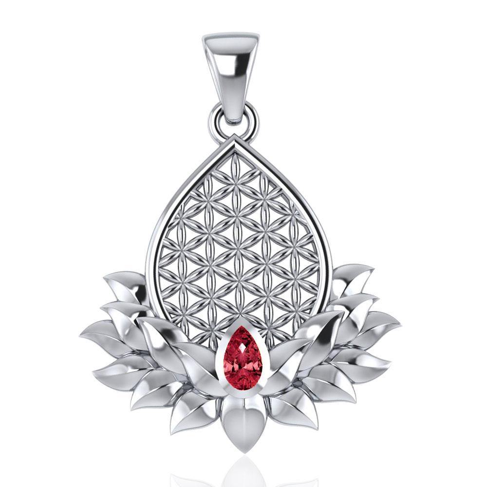 Flower of Life and Lotus with Gemstone Silver Pendant TPD4958 Pendant