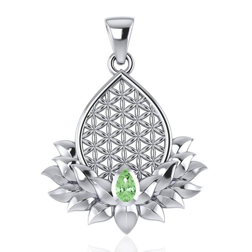 Flower of Life and Lotus with Gemstone Silver Pendant TPD4958 Pendant