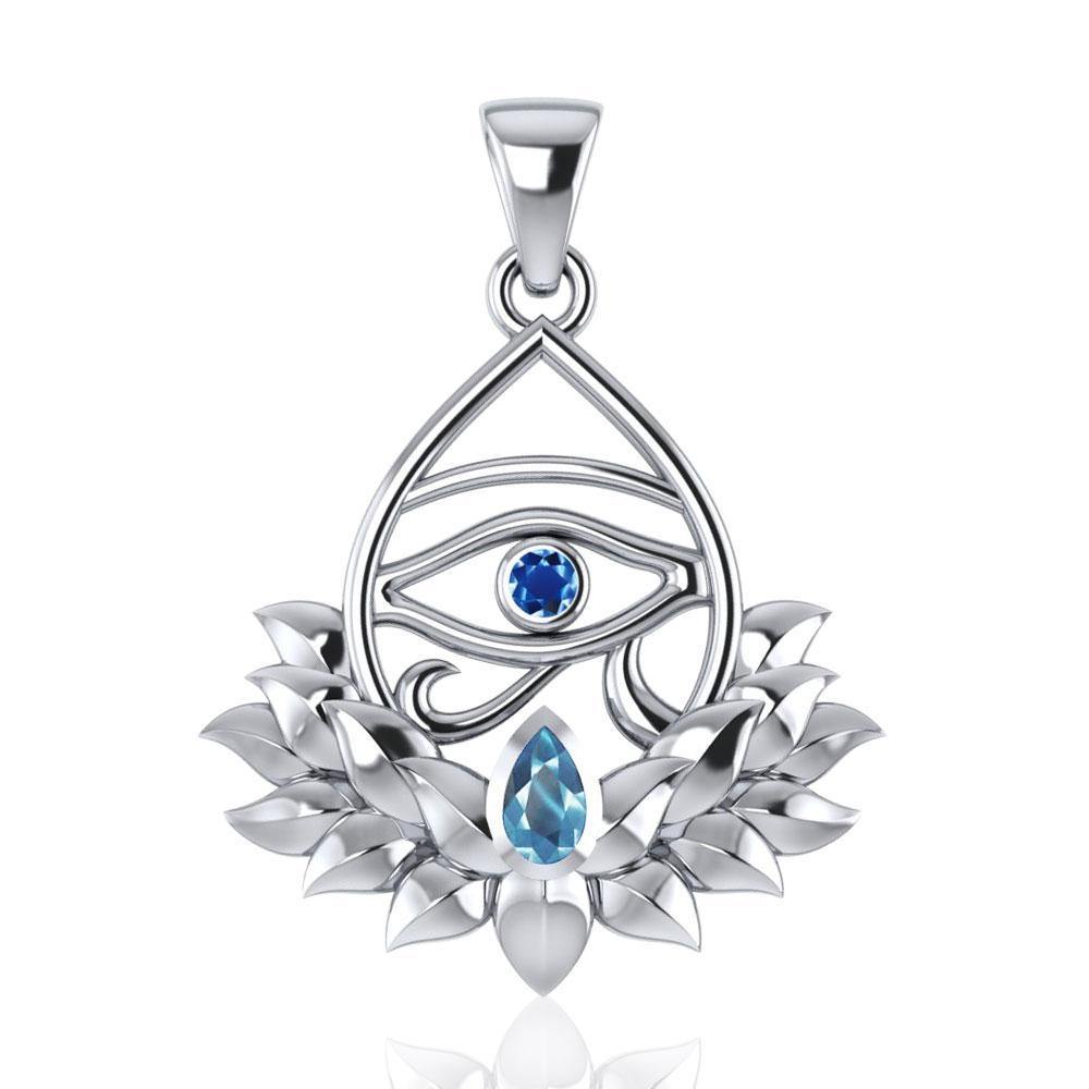 Eye of Horus and Lotus with Gemstone Silver Pendant