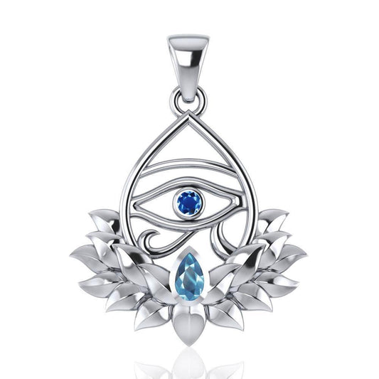 Eye of Horus and Lotus with Gemstone Silver Pendant