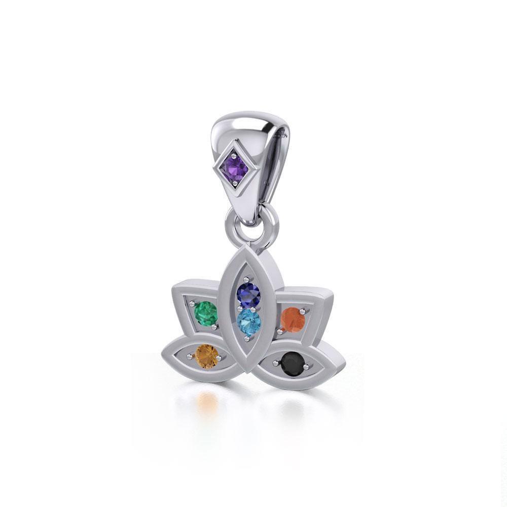 Lotus with Chakra Gemstone Silver Pendant TPD4961 Pendant