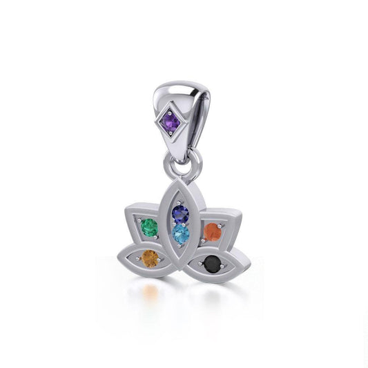 Lotus with Chakra Gemstone Silver Pendant TPD4961 Pendant