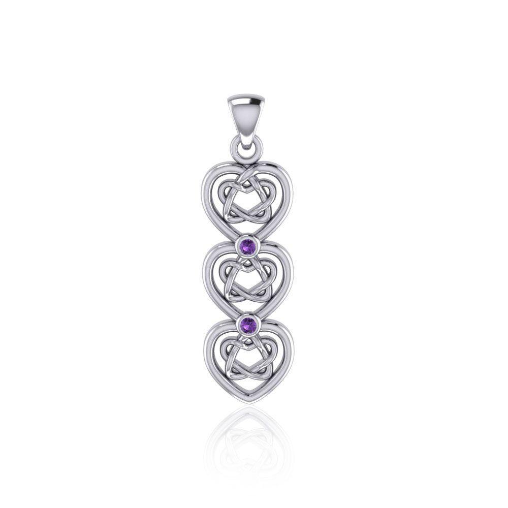 Celtic Knotwork Heart Sterling Silver Pendant with Gemstone TPD5053 Pendant