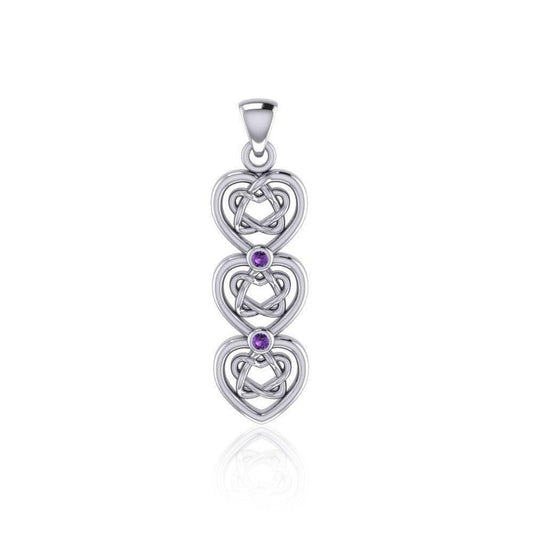 Celtic Knotwork Heart Sterling Silver Pendant with Gemstone TPD5053 Pendant