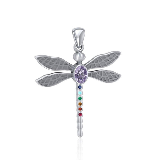 Spiritual Dragonfly Silver Pendant with Chakra Gemstone TPD5056 Pendant